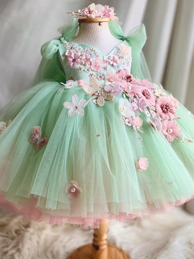 Vestido de fiesta de cumpleaos para nia, Lolita gauze Dress Embroidered  Flower Pearl Strap Fluffy Dress Carnival Birthday - AliExpress 320