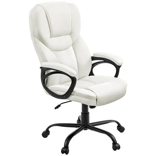 1pc High Back Faux Leather Home Office Swivel Chair Executive Computer Desk Chair w/ Armrest,Black/White