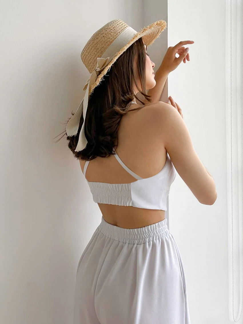 Marthaqiqi Long Sleeve Women Sleepwear 3 Piece Set Turn-Down Collar Pajamas Sexy Tank Tops Nightwear Wide Leg Pants Nightie Sets