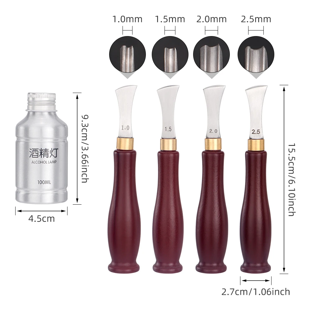 Leather Craft Tool QJH Leather Edge Creaser Line Marker Groover Trimmer With Alcohol Lamp Stainless Steel Wood Handle Creasing Tool 1.0/1.5/2/2.5mm
