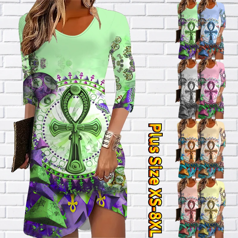 

Winter Women Round Neck Fashion Long Sleeve Skirt XS-8XL Autumn New Design Print Slim MIDI Skirt Fashion Knee-length Skirt
