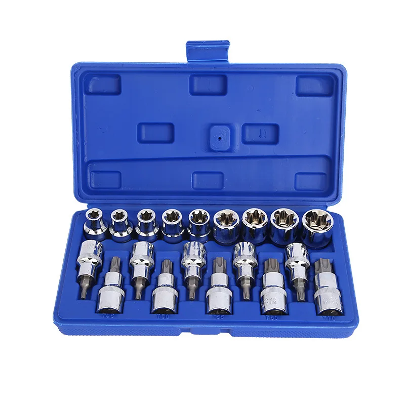 14/34Pcs E-Torx Socket Bit Set External Star Screwdriver Bits Auto Repair Mechanical Maintenance Hand Tool Kit_voghion.com