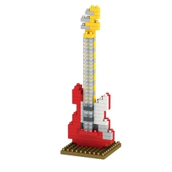 Musical Instrument Building Blocks - Mini Piano & Guitar DIY Assembly Educational Toy Set (Red guitar)
