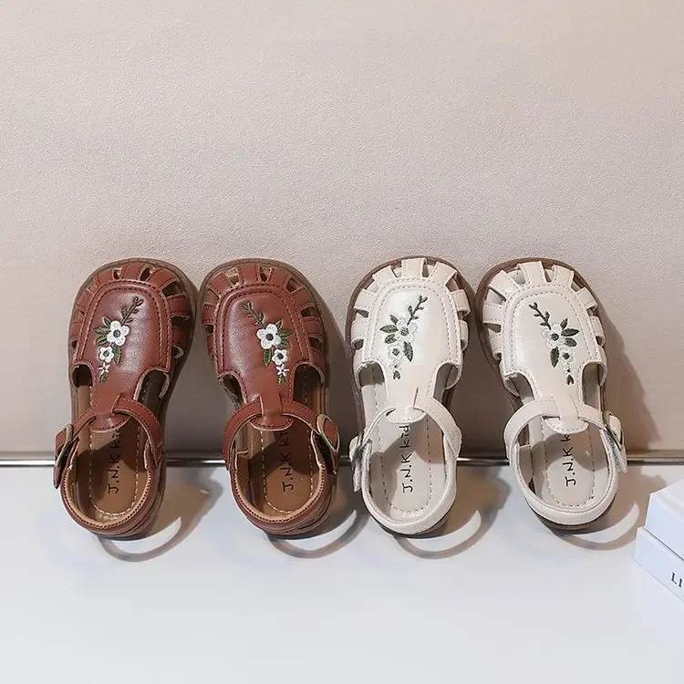 Traditional Chinese Embroidery Kids Shoes for Girl Sandals Summe Retro Princess Shoes Roman Style Girls Leather Shoes Kid F05173 2