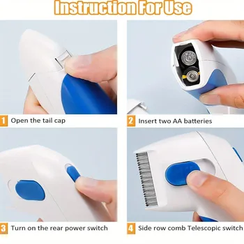 1pcs Cat & Dog lectitc Hlea Comb, hemoves oose Hai fleas,And Eggs:.lectronicice Remover, suitable For Cats, Dogs,And abits. Efec 2