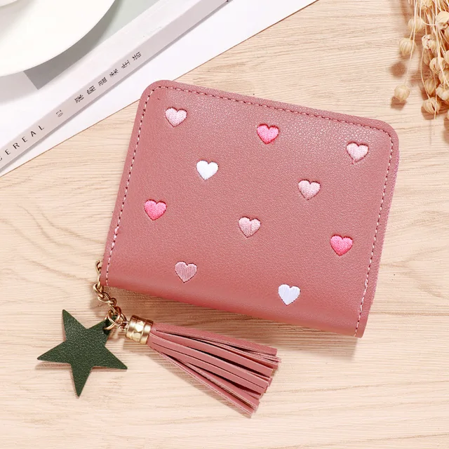Geestock Women Tassel Wallet Ladies Small Mini Coin Purse Wallets Short Zipper Credit Card Holder for Cute Female Purses Wallet Dark pink