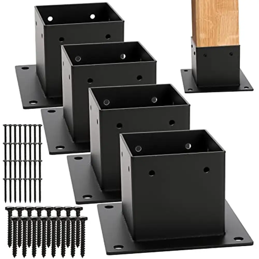 4 Pack Heavy Duty Iron Post Bracket 4x4 Treated Lumber Deck Easy Install & Rustproof Versatile Base Support Decking Handrails