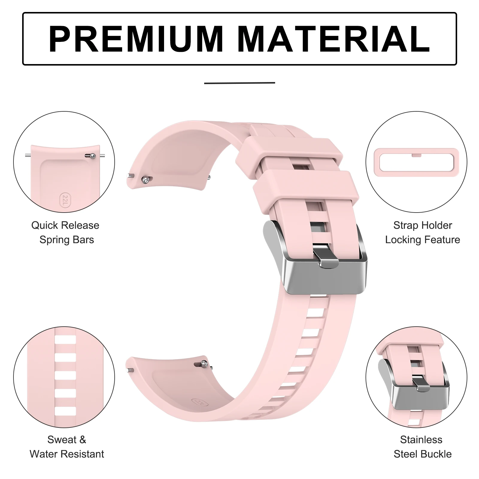 Versatile 22mm Silicone Watch Band - Durable Strap Bracelet