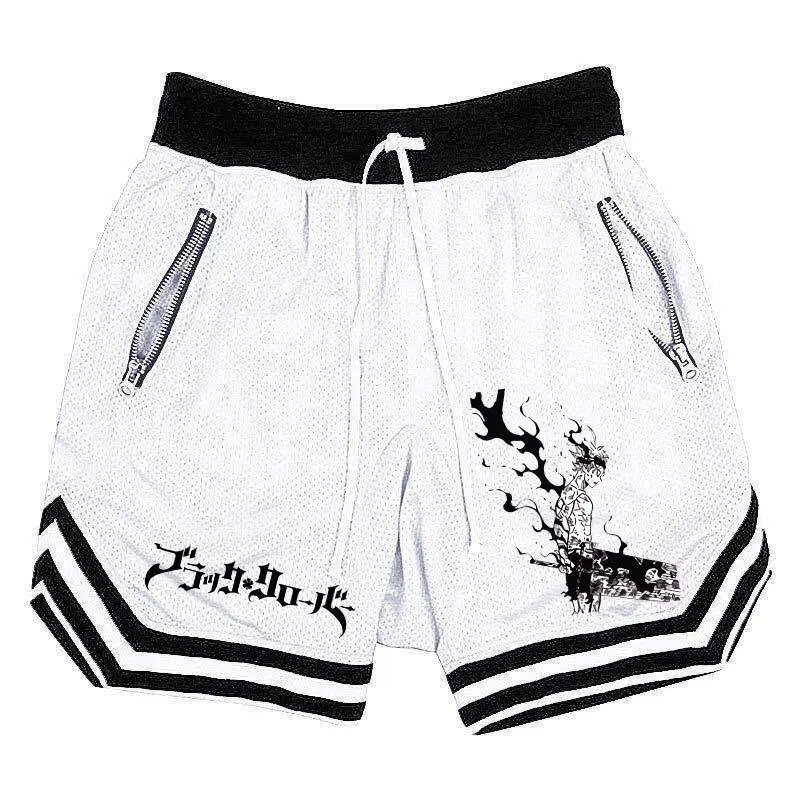 Anime Black Clover Basketball Shorts Men Striped Running Sport Gym Shorts Mesh Breathable Fitness Training Workout Bottom