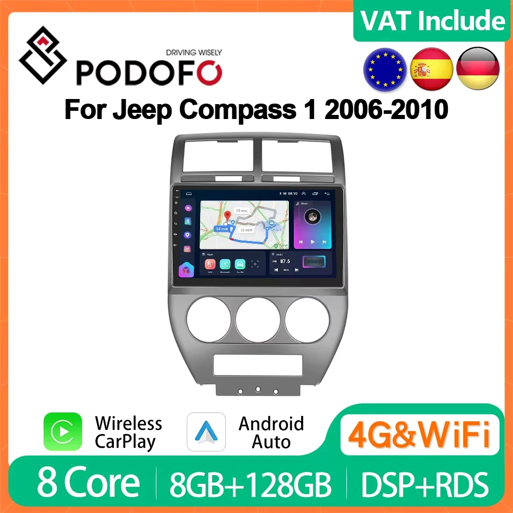 Radio con Carplay para coche, reproductor Multimedia con Android, 2Din, 4G, Sistema Inteligente, unidad principal, para Jeep comfit 1, años 2006 a 2010 1