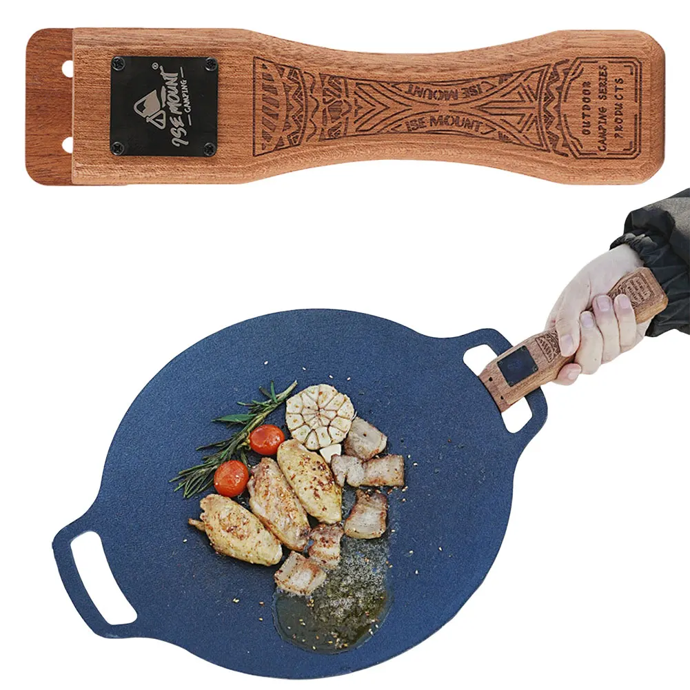 Sapele Outdoor Grill Pan Handle Ergonomic Heat Resistant Insulated Grip Portable Grill Plate Handle Camping Cookware Accessories