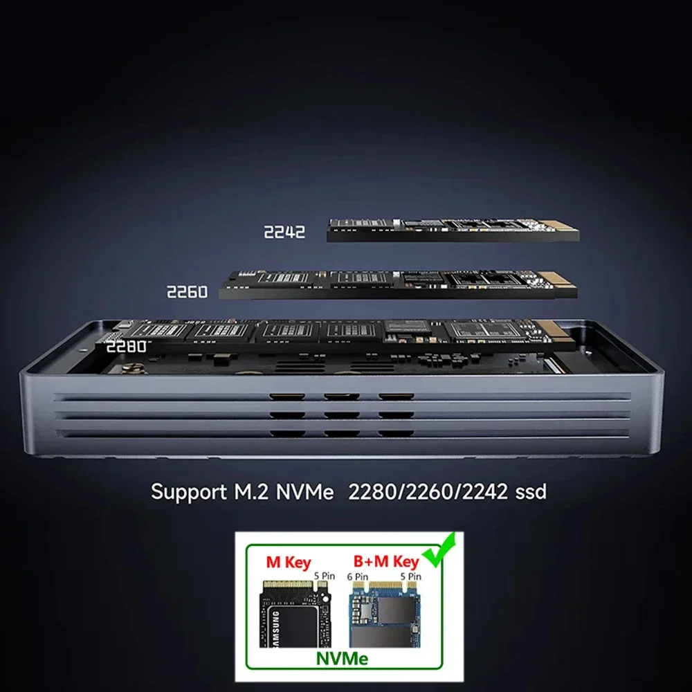 40Gbps NVMe SSD Case Enclosure M.2 To USB4.0 Thunderbolt Adapter for M.2 NVME Built-in Cooling Fan Aluminum Box 2242/2260/2280