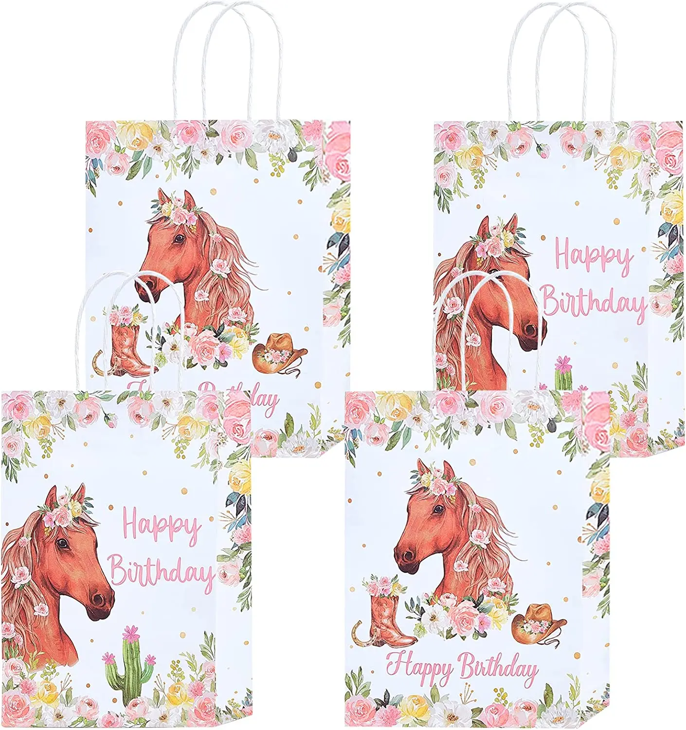 

Horse Gift Bags for Party Favors, Western Girl Paper Treat Bags, Birthday, Wedding, Bridal Shower, Party Supplies, 16Pcs
