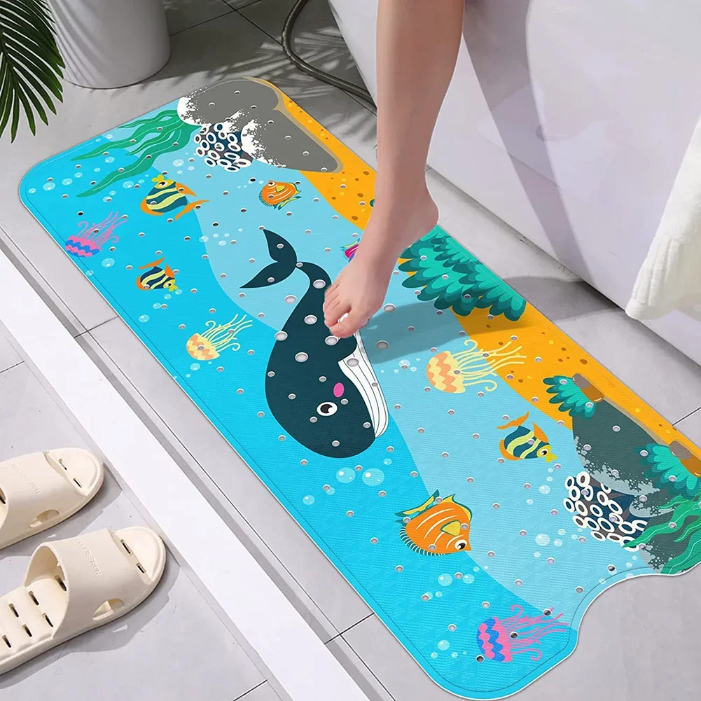 Baby Bath Mat Non Slip Kids Bathtub Mat with Drain Holes 40x16 in Bathtub Cartoon Toddler Bath Tub Shower