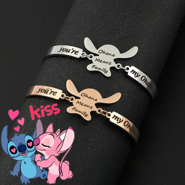 Disnes-pulsera familiar Stitch Ohana Means, brazalete de dibujos