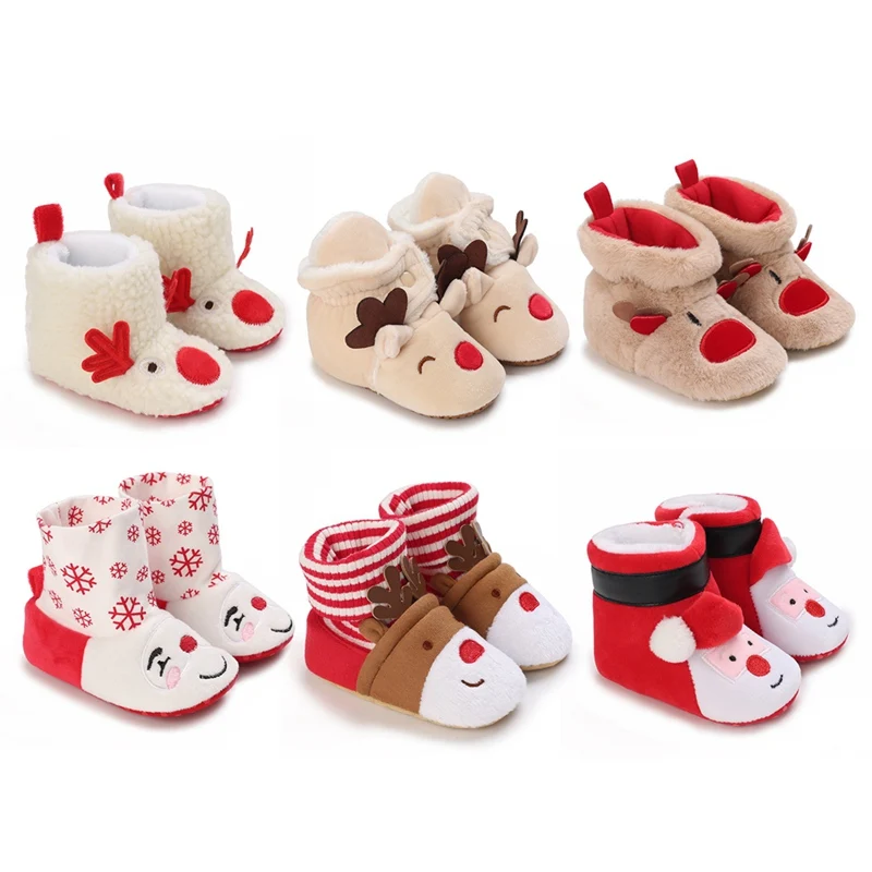 Infant Newborn Booties Santa Foot Socks Baby Christmas Boots Lovely Snowflake Santa Design Winter Warm Slippers Anti-Slip Shoes 1