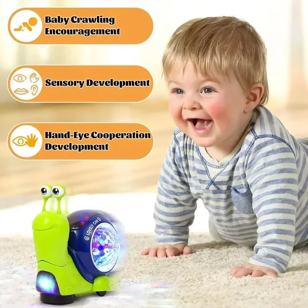 Disco Snail Toy,Crawling Snail Light Up Toy Musical Crawling Toys with Avoid Obstacles Function Interactive Baby Sensory Toys 5