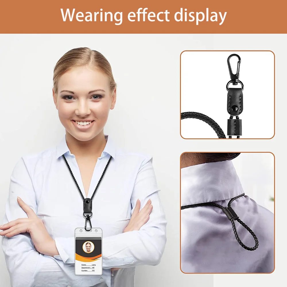 Hand-woven Badge Holder Lanyard Adjustable PU Leather ID Tag Working Permit Pass Work Employee's Card Neck Strap wallet card holder card holder credit card holder id card holder business card holder