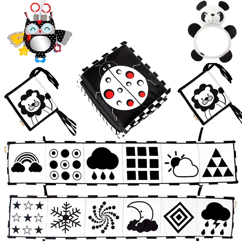 

Montessori Baby Sensory Cloth Book High Contrast Baby Toys Newborn Crib Bumper Toys Black and White Animal soft Cloth Books Toys