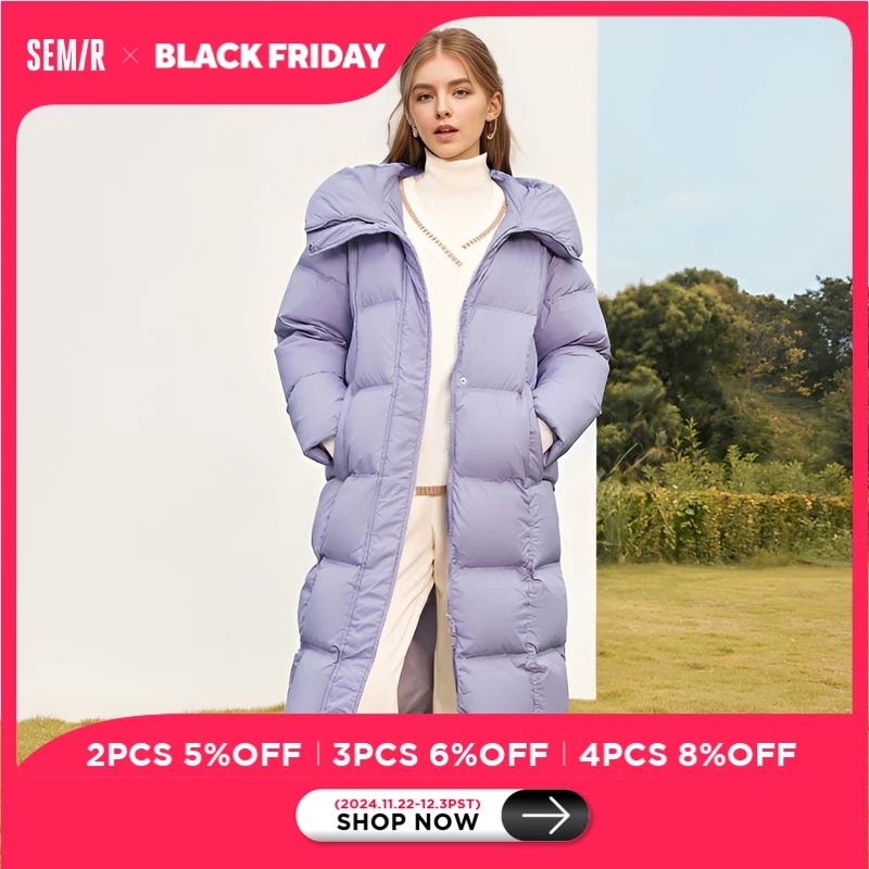 Semir 2023 Hot Long Down Jacket Women Waterproof Hooded Coat Winter New Loose Girls Jacket Multi-Color Thick Windbrake Down Coat