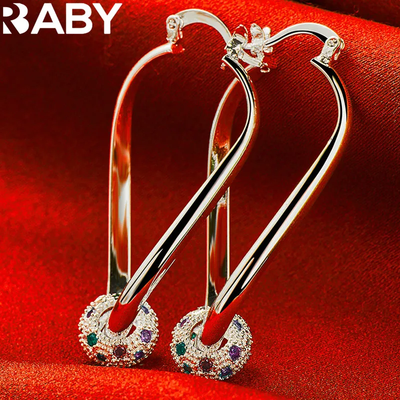 URBABY 여성용  지르콘 후프 귀걸이, 여러 가지 빛깔의 웨딩 약혼 파티 패션 주얼리 액세서리