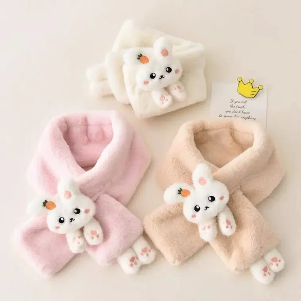Boys Girls Winter Scarfs Thick Plush Cross Children's Scarf Baby Bib Cute Cartoon Rabbit Faux Fur Neck Protection Warm Shawl children scarf