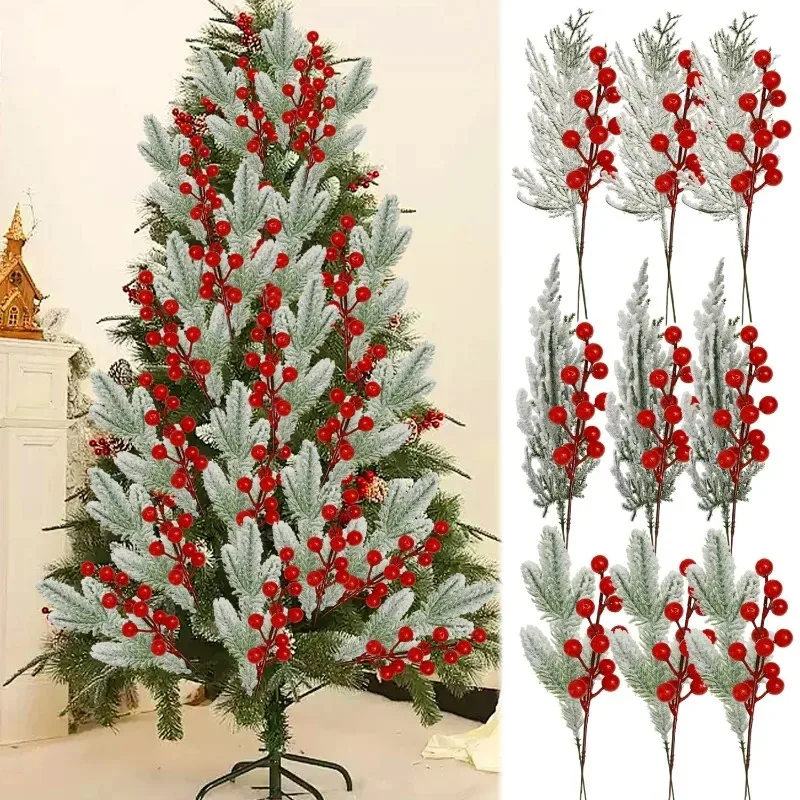 20/1Sets Sneeuwvlok Dennen Rode Hulst Bessen Tak DIY Kerstkrans Bloemstuk Combinatie Feest Thuis Tafeldecoratie_voghion.com