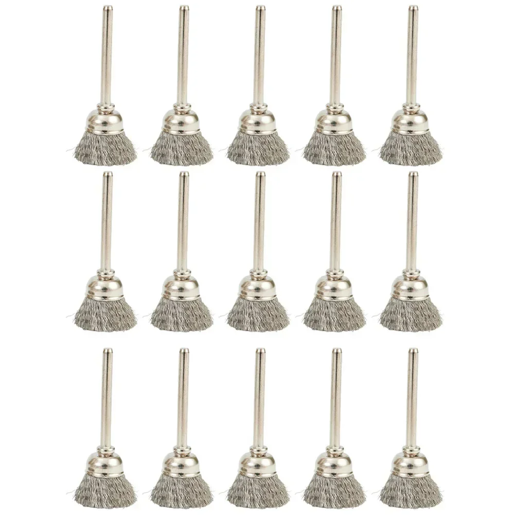 15pcs 15mm Stainless Steel Wire Cup Wheel Brushes Polishing Brush Rotary Tool Metal Rust Removal Polishing Brush wire brush stainless steel wire brush wire brush set wire cleaning brush electric wire brush
