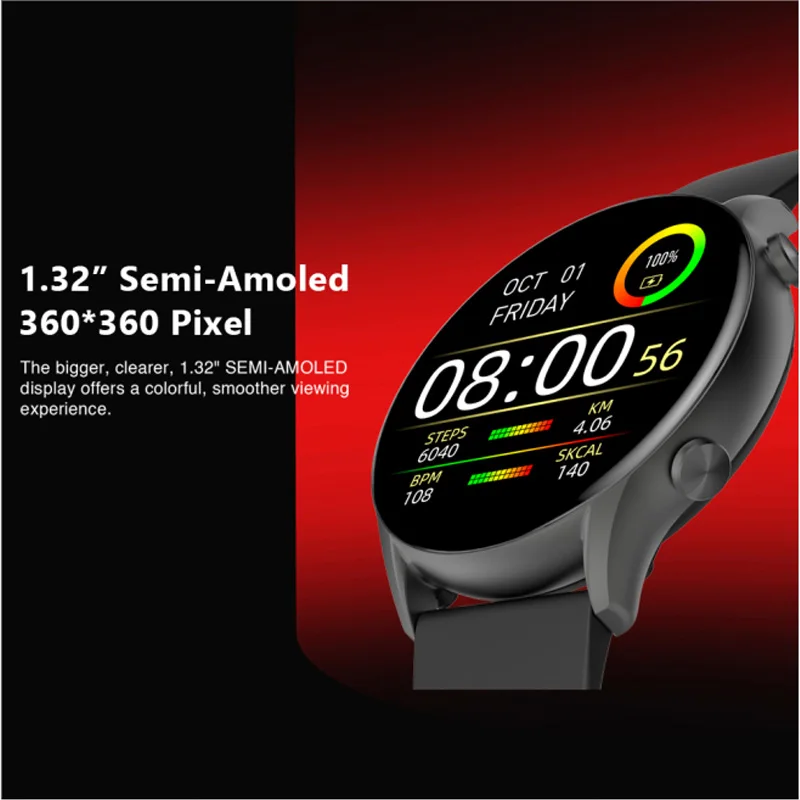 Kr - Reloj inteligente para hombres y mujeres (respuesta/hacer llamadas),  pantalla táctil semiAMOLED de 1.32 pulgadas, oxígeno en sangre SpO2,  monitor