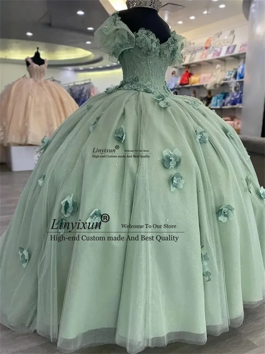 Sweet Quinceanera Abiti Ball Gown Off Spalla Applique Perline Di Pizzo Puffy Sweet 16 Dress Celebrity Party Gowns Graduation