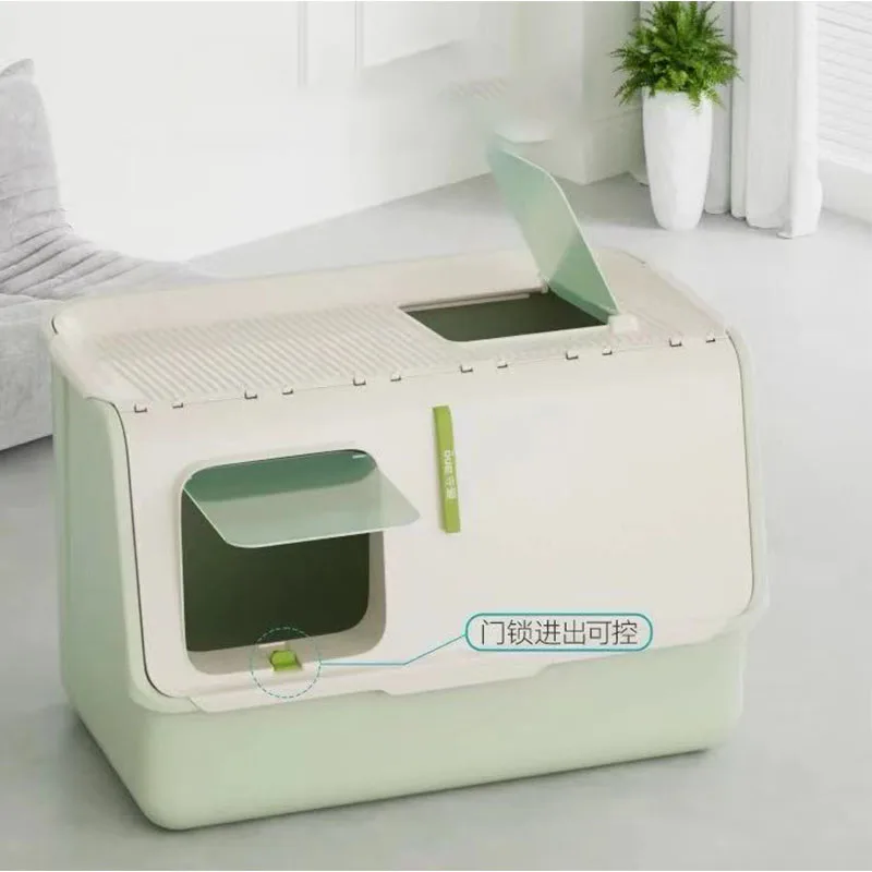 뚜껑이 있는 초대형 밀폐형 고양이 화장실, 상단 입구, 물튀김 방지, 집에서 사용하기 쉬운 고양이 화장실, 청소 용이