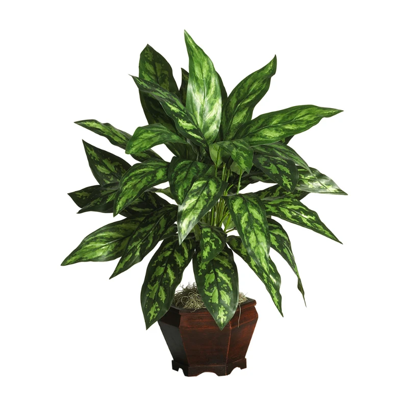 

Silver with Wood Vase Silk Plant Green