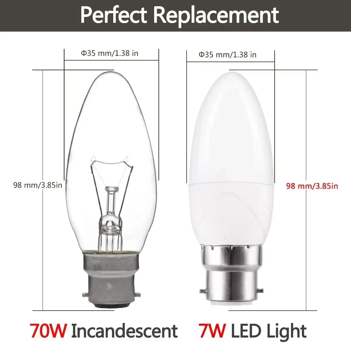 소형 에디슨 나사 베이스 LED 촛불 전구, B22, 7W 총검 데스크 램프, 70W, 따뜻한 흰색, 3000K 일광 6000K, 3 팩