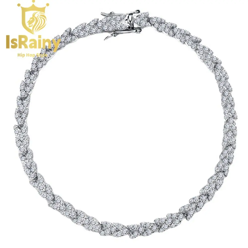 

IsRainy Hip Hop Rock 100% 925 Sterling Silver High Carbon Diamonds Lab Sapphire Tennis Chain Bracelets Fine Jewelry Wholesale