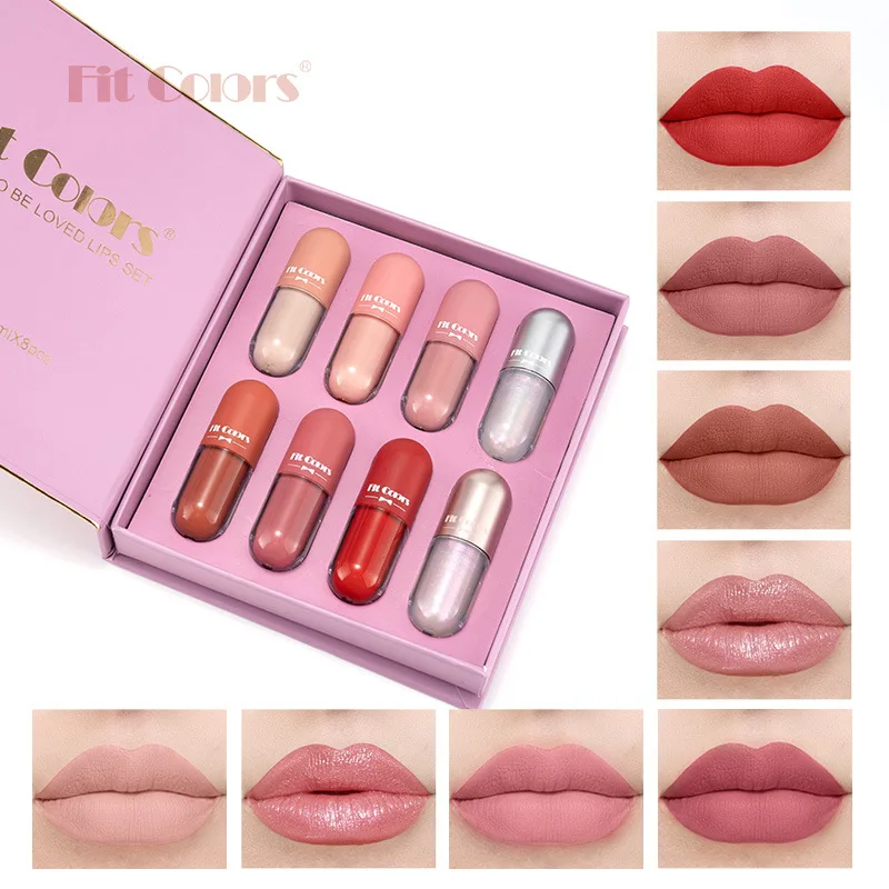 thumbnail image 1 of Fit Colors 8pcs Lip Gloss book Gift Set Mist Face Velvet Easy to paint Non-stick cup long-lasting liquid lipstick set, 1 of 4