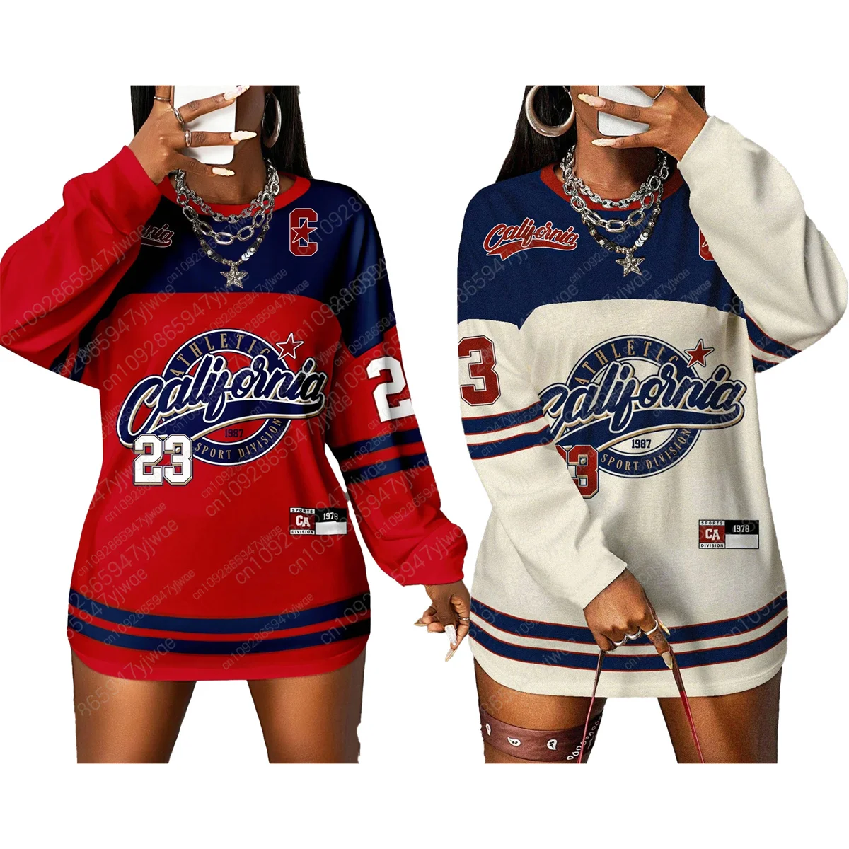 California No.23 Buchstabenmuster Amerikanische Baseballuniform Lose Sportbekleidung Herbst Und Winter Neues Damen Langarm-T-Shirt
