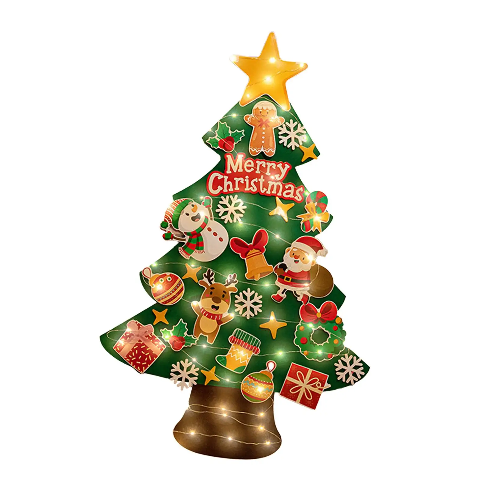 

DIY Lighted Felt Christmas Tree with Light String Wall Hanging Decorations for New Year Party Supplies Holiday Door Home Decor