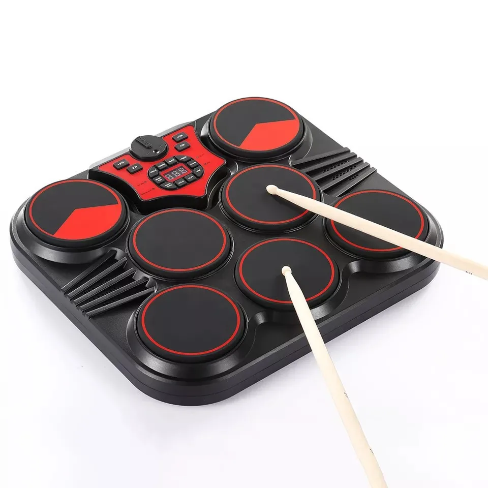 Tabletop Electric Drum Set with Foot Pedal Electronic Jazz Drum Lithium Battery USB Rechargeable Portable for Travel Beginners