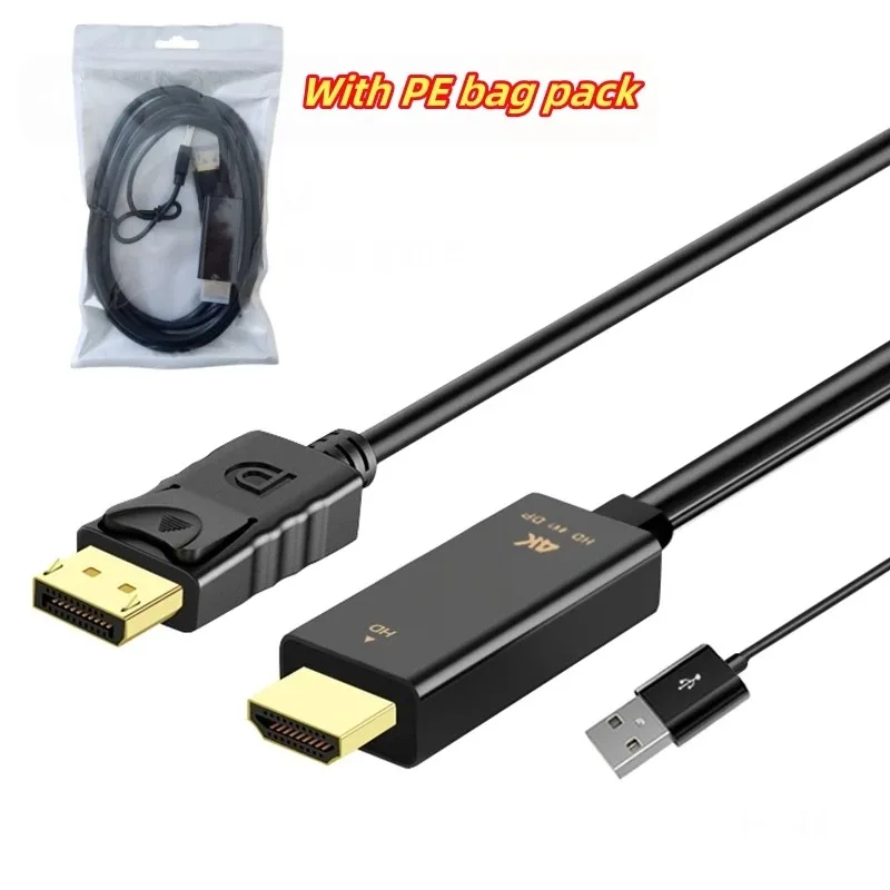 4K 60HZ HDMI-디스플레이 포트 케이블 1.8M HDMI 2.0-DP 6FT HD 동글 어댑터(USB 전원 코드 포함), PS5 PS4 Pro PC 노트북용