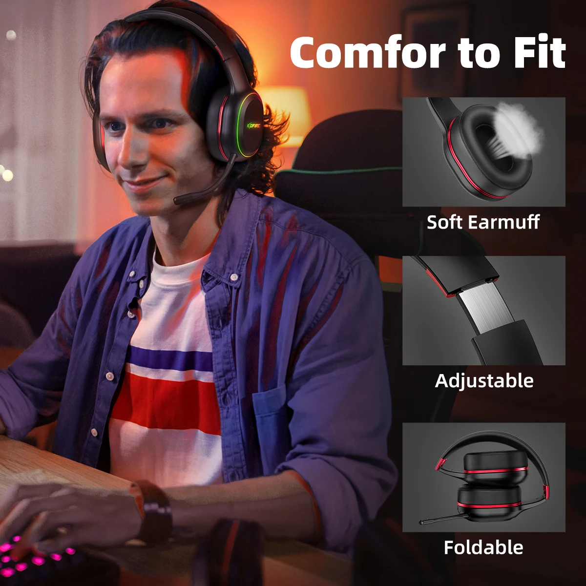 Wireless Gaming Headset 2.4GHz/Bluetooth for PC Laptop PS5 PS4 Nintendo Switch Dynamic EQ Ultra-Low Latency KOFIRE UG-05