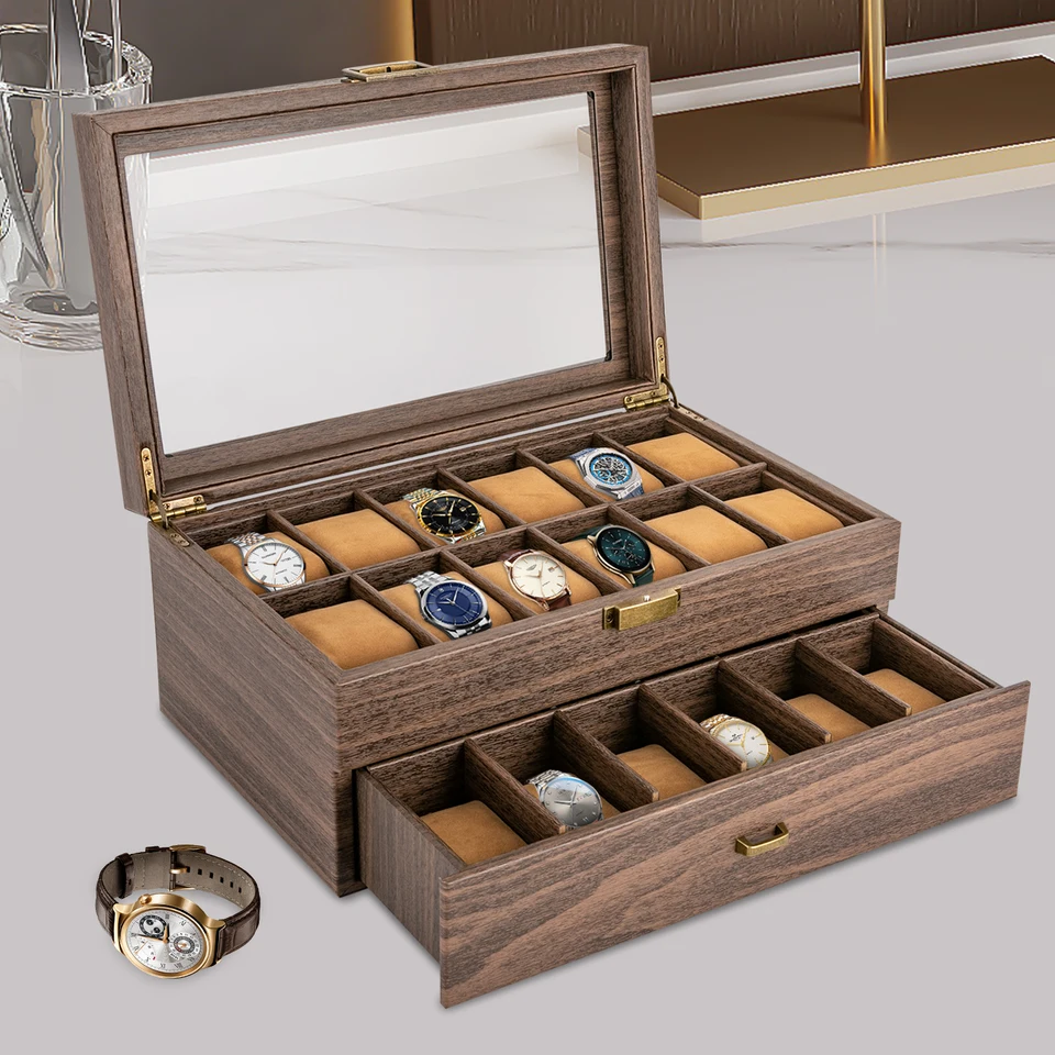 Rustic 24 Compartment Wooden Watch Box Organizer
