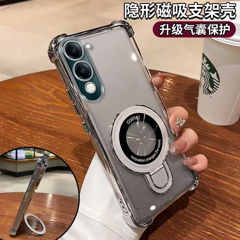 Luxury Transparent Electroplating Anti-Drop Phone Case with Bracket