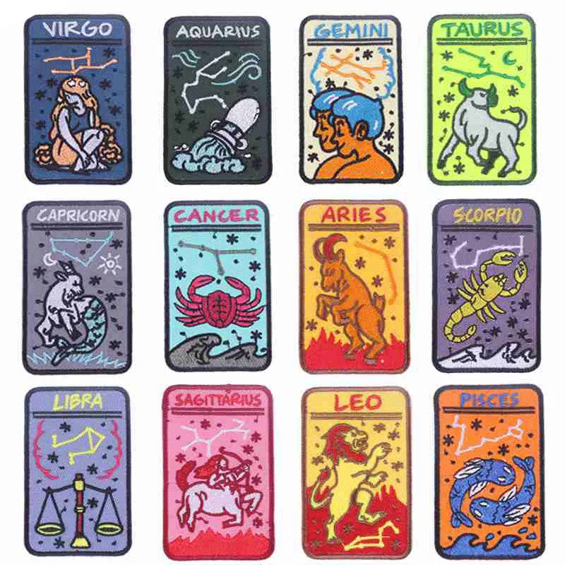 

12pcs Constellation Cloth Patch Clothes Stickers Sew on Embroidery Patches Applique Iron on Clothing Cartoon DIY Garment Decor