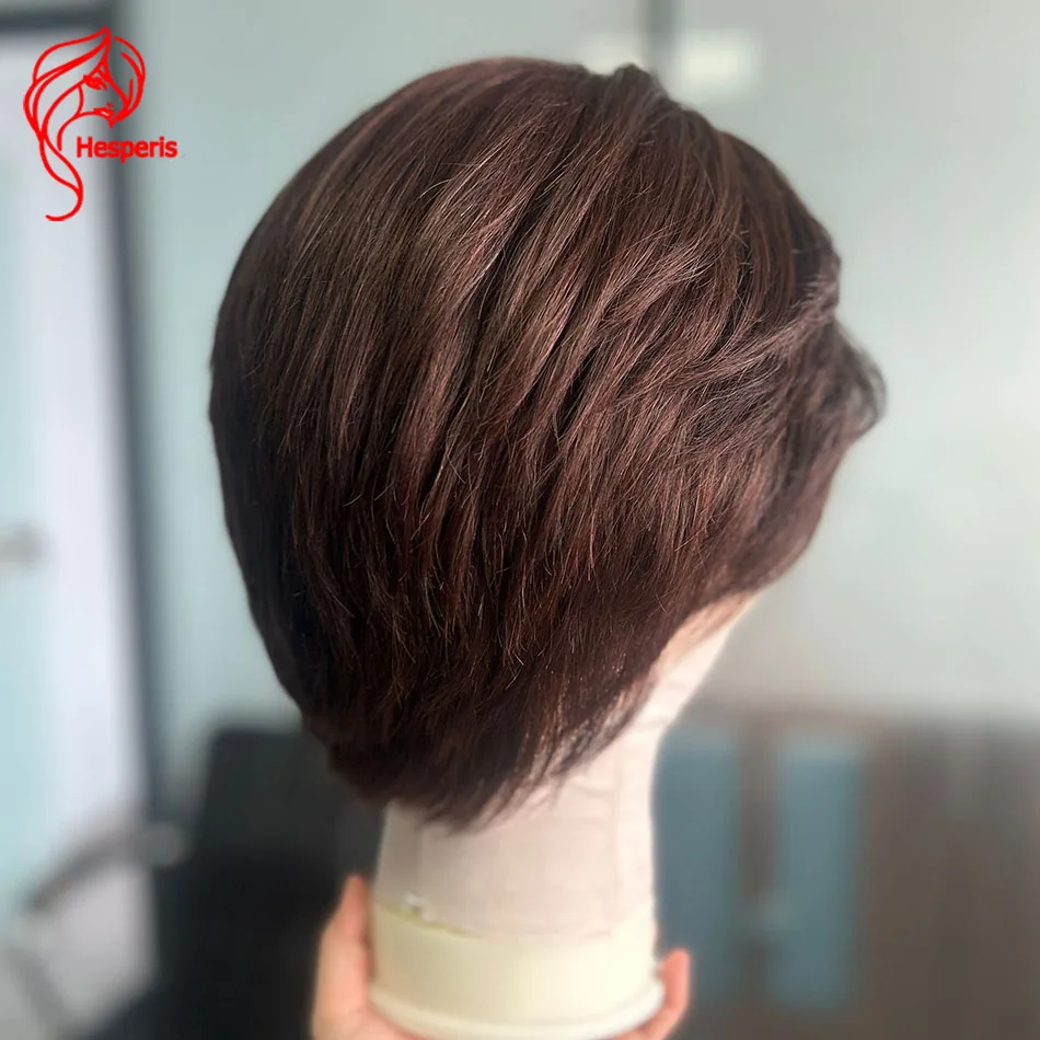 Hesperis Color #4 Pre Style Men's Full Lace Wigs Transparent Pre Cut Male Full Lace Human Hair Wigs For Men Short Cut Male Wig