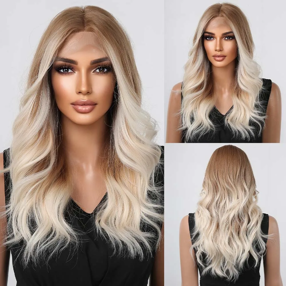Long Wavy Lace Front Synthetic Natural Wig Platinum Blonde Wigs For