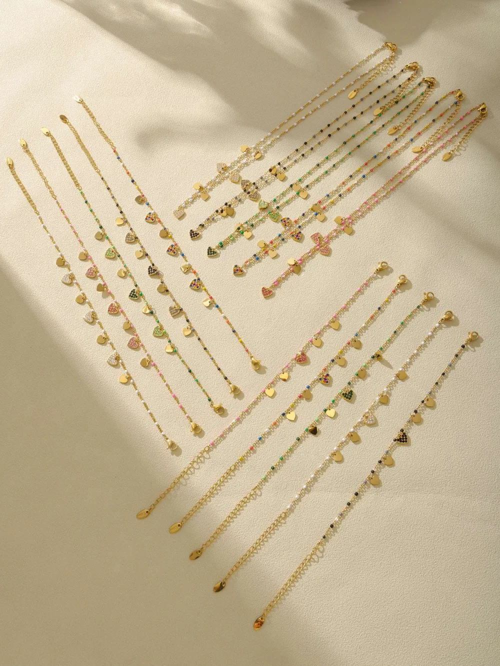 Mehrfarbiges Fußkettchen-Set mit Herz-Zirkonia-Anhänger, Halskette, Armband, Edelstahl 316, vergoldet, wasserdicht, Luxus-Schmuck, Geschenk – Detail 18