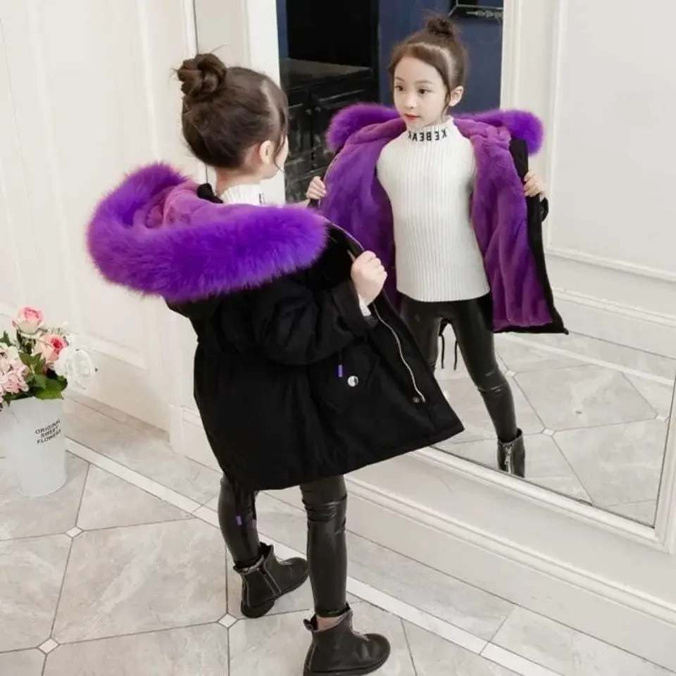 

4-14 Years Teen Girls Coat Winter Plus Velvet Warm Windbreaker Jacket For Girls Parka Snowsuit Fashion Hooded Children Outerwear