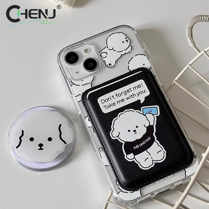 Adorable Dog Cartoon Magnetic Card Holder Phone Case with Magsafe Wallet Slot