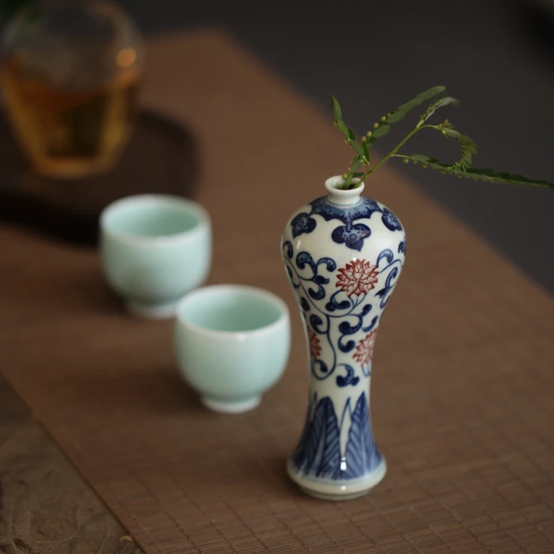 Jingdezhen Antique Underglazed Blue And White Porcelain Hand-painted Mini Water Vase Kungfu Tea Table Household Decorations 3