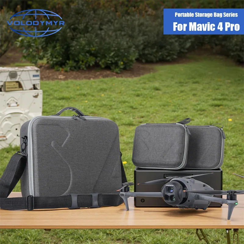Sac de rangement Volodymyr pour DJI Mavic 4 Pro RC 2, étui rigide noir avec mousse intérieure découpée sur fond blanc.
